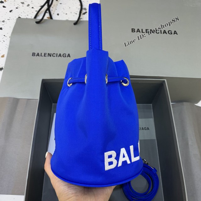 Balenciaga專櫃爆款Balen超輕水桶包 巴黎世家深藍帆布手提包 fyj1496